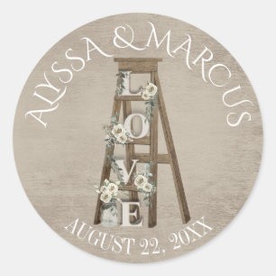 Adesivo Redondo Vintage Ladder e Lanterna Rustic Barn Casamento Cl