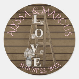 Adesivo Redondo Vintage Ladder e Rustic Barn Wood Wedding