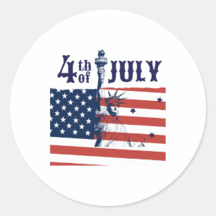 Adesivo Redondo Vintage Lady Liberty American Flag 4 De Julho