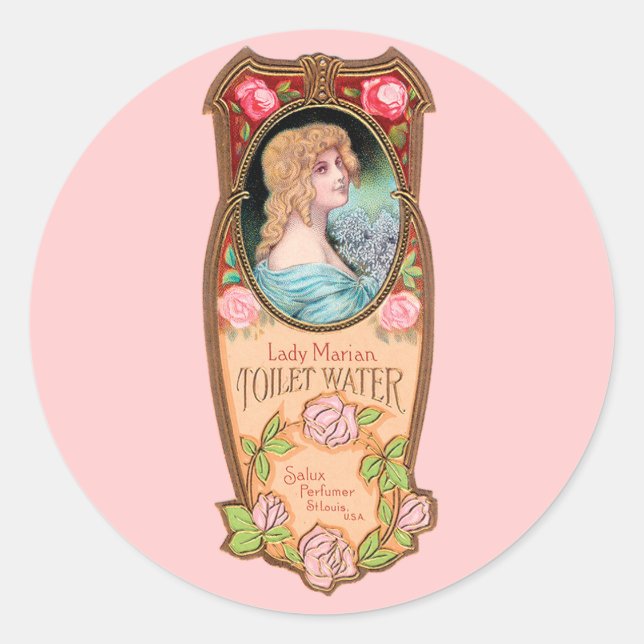 Adesivo Redondo Vintage Lady Marian Toilet Water Label (Frente)