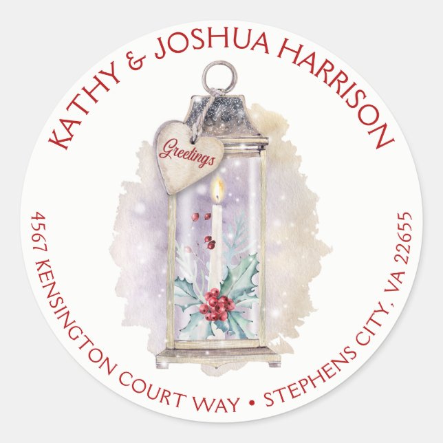 Adesivo Redondo Vintage Lantern Holly deixa Berries | (Frente)