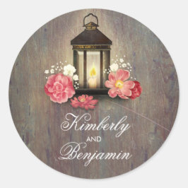 Adesivo Redondo Vintage Lanterna Rustic Wood Barn Weding