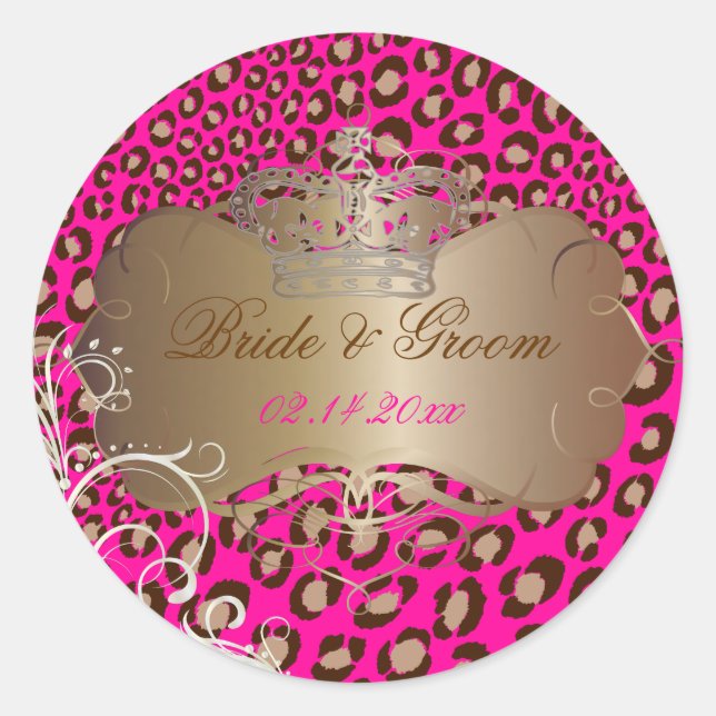 Adesivo Redondo Vintage Leopard pirilha pinheiras de casamento (Frente)