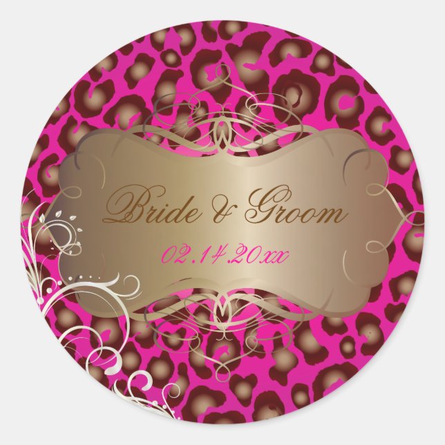 Adesivo Redondo Vintage Leopard pirilha pinheiras de casamento (Frente)