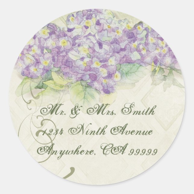 Adesivo Redondo Vintage Lilac Hydrangea - Stickers Caseiros (Frente)
