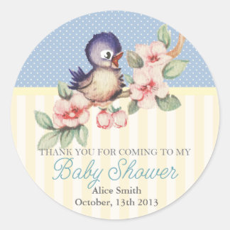 Adesivo Redondo Vintage Little Bird Chá de fraldas Personalizado F