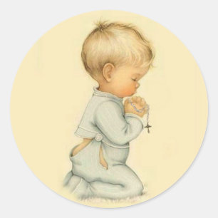 Adesivo Redondo Vintage Little Boy que Praying o rosário