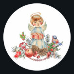 Adesivo Redondo Vintage Little Christmas Angel<br><div class="desc">Angel Natal</div>