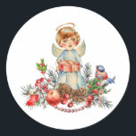 Adesivo Redondo Vintage Little Christmas Angel<br><div class="desc">Angel Natal</div>