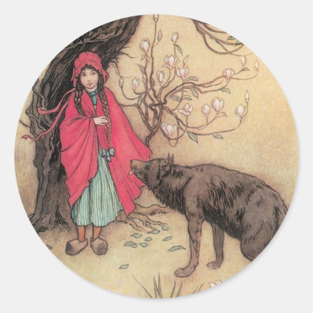 Adesivo Redondo Vintage Little Red Riding Hood by Warwick Goble (Frente)