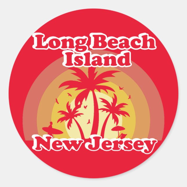 Adesivo Redondo Vintage Long Beach Island New Jersey (Frente)