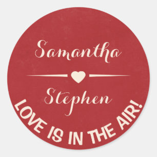Adesivo Redondo Vintage Love Personalizado Red Burgundy Casamento