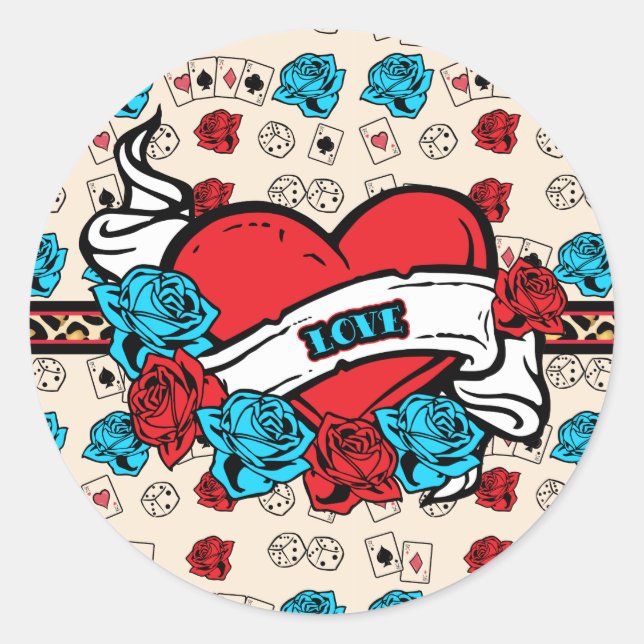 Adesivo Redondo Vintage Love, Tattoo Stickers (Frente)