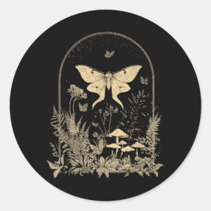 Adesivo Redondo Vintage Luna Moth Mu Botânico Cottagecore