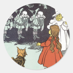 Adesivo Redondo Vintage mágico de Oz Dorothy Toto Glinda Munchkin