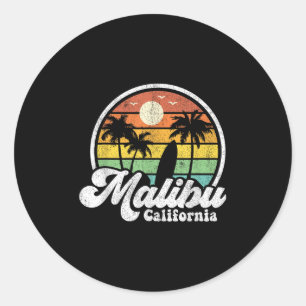 Adesivo Redondo Vintage Malibu Beach California Ca Surfing Retro S