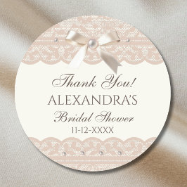 Adesivo Redondo Vintage marfim Laço em Renda Chuva de Presentes de