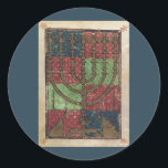 Adesivo Redondo Vintage Menorah, Festival das Luzes Feliz Hanukkah<br><div class="desc">Ilustração Vintage da Judaica religiosa apresentando uma antiga Menorah com velas. Feliz Hanukkah Chanukah,  Chanukkah ou Chanuka! O Festival das Luzes e o Banquete da Dedicação,  é um feriado judeu de oito dias.</div>