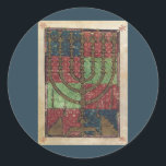 Adesivo Redondo Vintage Menorah, Festival das Luzes Feliz Hanukkah<br><div class="desc">Ilustração Vintage da Judaica religiosa apresentando uma antiga Menorah com velas. Feliz Hanukkah Chanukah,  Chanukkah ou Chanuka! O Festival das Luzes e o Banquete da Dedicação,  é um feriado judeu de oito dias.</div>
