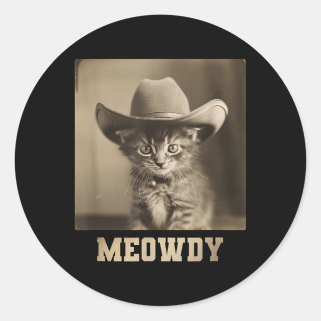 Adesivo Redondo Vintage Meowdy Cat (Frente)