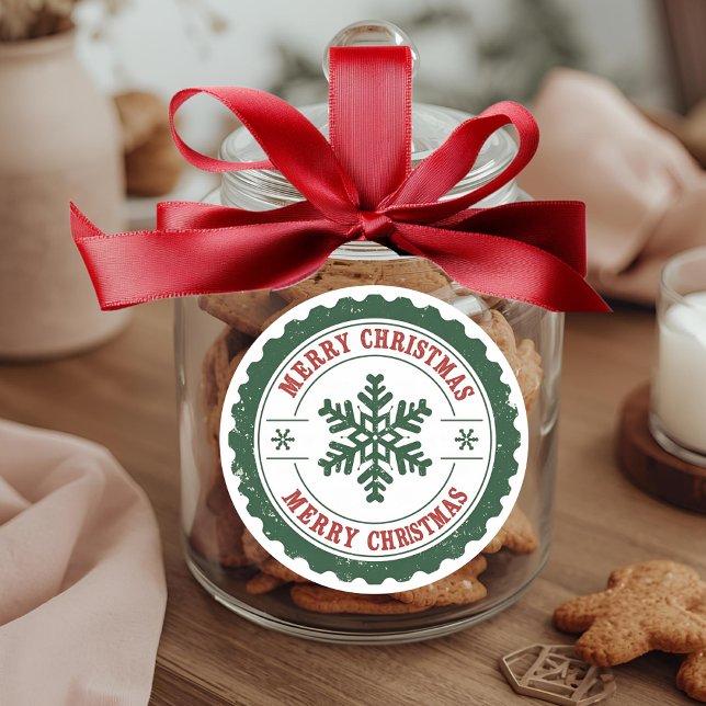 Adesivo Redondo Vintage Merry Christmas Snowflake Round Holiday  (Criador carregado)