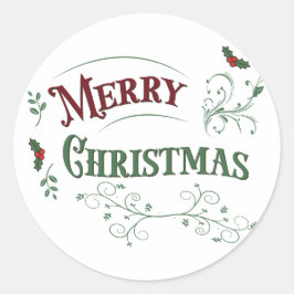 Adesivo Redondo Vintage Merry Christmas Typography