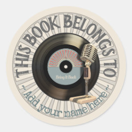 Adesivo Redondo Vintage Microphone Vinyl 45 Record Bookplate