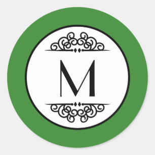 Adesivo Redondo Vintage Monograma Verde - Vinheta em Círculo