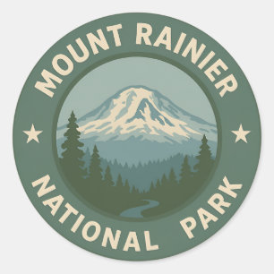 Adesivo Redondo Vintage Monte Rainier National Park Viagem