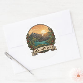 Adesivo Redondo Vintage Monte Rinjani Indonésia Vulcão Retro
