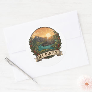 Adesivo Redondo Vintage Monte Rinjani Indonésia Vulcão Retro