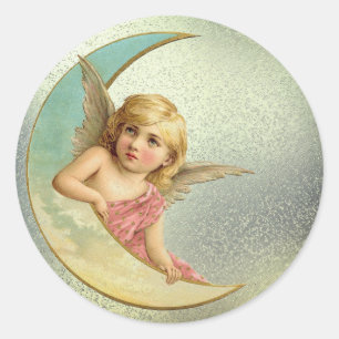 Adesivo Redondo Vintage Moon Angel