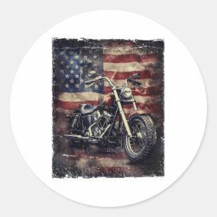 Adesivo Redondo Vintage Motorcycle USA Flag Retro Biker American