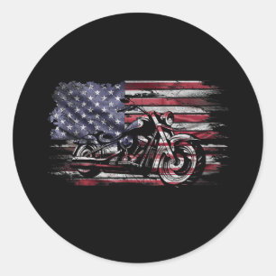 Adesivo Redondo Vintage Motorcycle USA Flag Retro Biker, Motorcycl