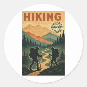 Adesivo Redondo Vintage Mountain Hike - Rastreio de Caminho Retro