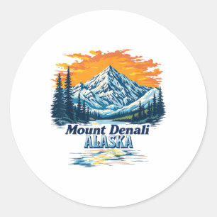 Adesivo Redondo Vintage Mt. Denali National Park Alaska Mountain S