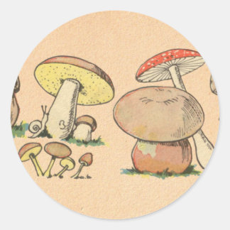 Adesivo Redondo Vintage Mushroom Impressão