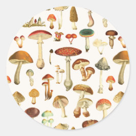 Adesivo Redondo Vintage Mushroom Pattern