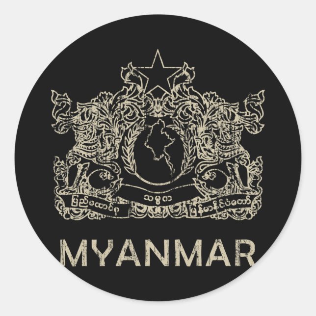 Adesivo Redondo Vintage Myanmar (Frente)