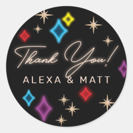 Adesivo Redondo Vintage Neon Stars Vegas Casamento Obrigado