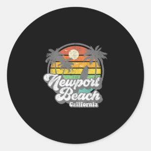 Adesivo Redondo Vintage Newport Beach Califórnia Ca Surf Retro