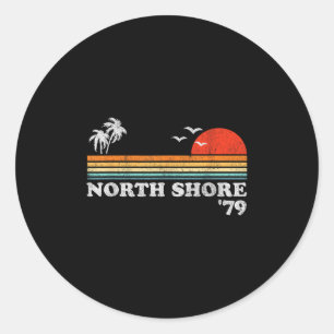 Adesivo Redondo Vintage North Shore Hawaii Beach Retro Surfing 70s