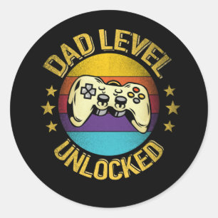 Adesivo Redondo Vintage Novo papai Level Unlocked Day For Gamer