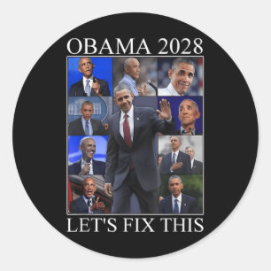 Adesivo Redondo Vintage Obama 2028 Engraçado Eleição Política Patr