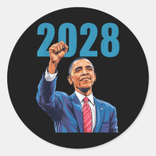 Adesivo Redondo Vintage Obama 2028 Engraçado Eleição Política Patr