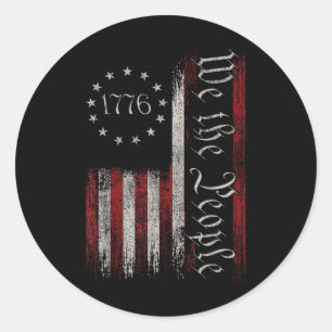 Adesivo Redondo Vintage Old American Flag Patriótico 1776 Nós Somo