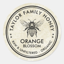 Adesivo Redondo Vintage orange Rótulo de mel com abelha de mel