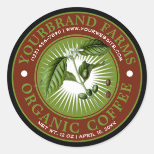 Adesivo Redondo Vintage Organic Coffee Label Modelo