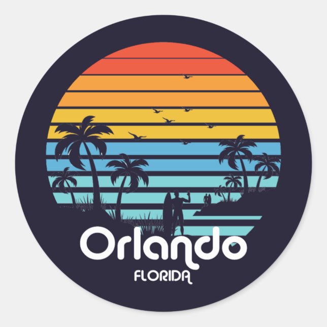 Adesivo Redondo Vintage Orlando Florida Sunset (Frente)