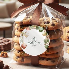 Adesivo Redondo Vintage Ornament Botanical Christmas Party